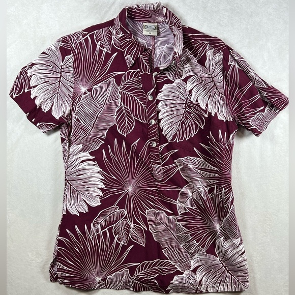 Go Barefoot Made in USA Size Medium Red Hawaiian Floral Print Men's Shirt - Picture 2 of 7